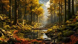 Herbst im Wald mit Fluss Hintergrund