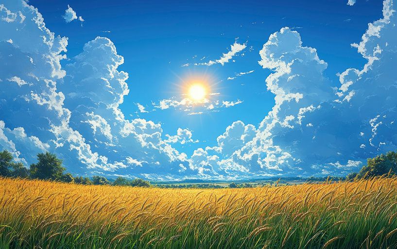 Goldene Felder unter einem strahlenden Himmel von Hikmah Hidahasbi