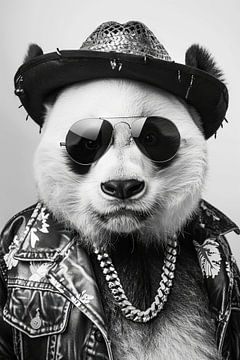 Panda in leren jas en zonnebril poseert van Poster Art Shop