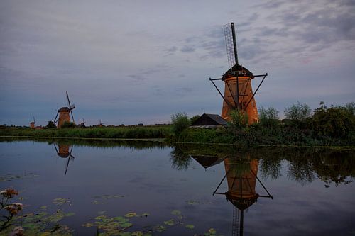 Molens bij Kinderdijk verlicht