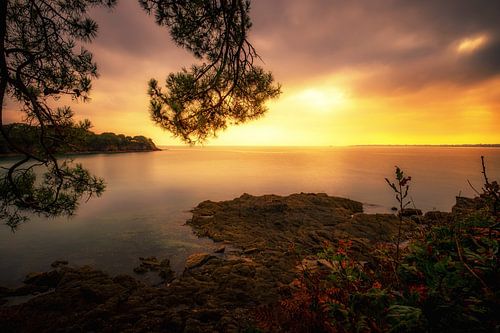 Coucher de soleil sur la côte rocheuse