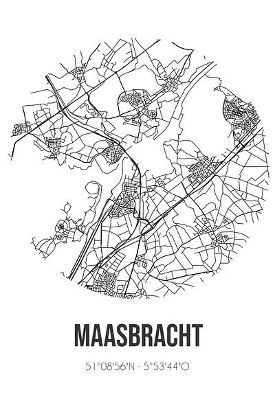 Maasbracht (Limburg) | Map | Black and white by Prints of Place