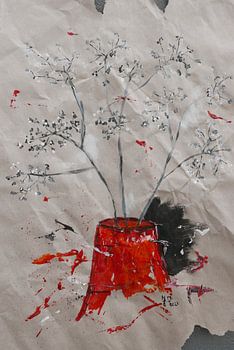 rote Vase mit ornamentalen Zweigen