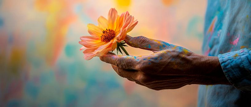 Mains douces avec fleur par Poster Art Shop