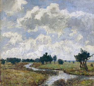 Zon en wolken boven drassige weiden met een beek, PAUL BAUM, 1886 van Atelier Liesjes