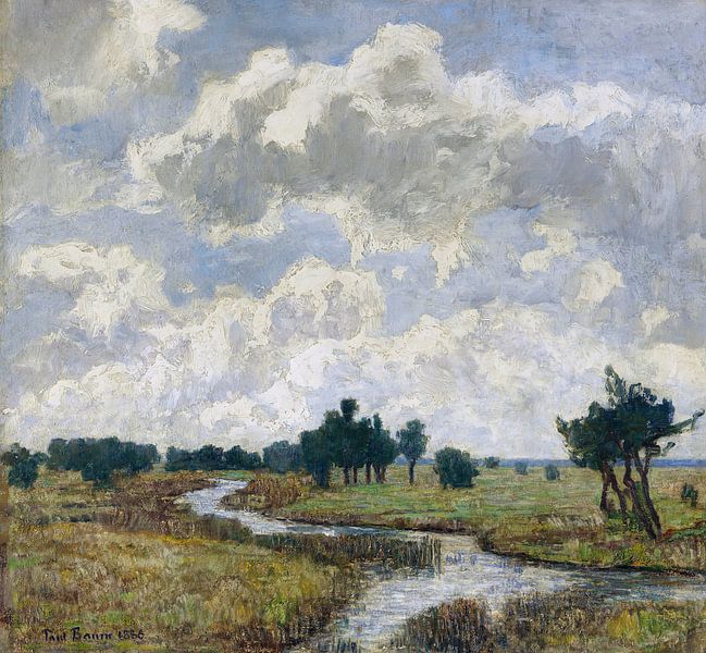 Sun and clouds over marshy meadows with a stream, PAUL BAUM, 1886 by Atelier Liesjes