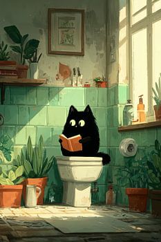 Un chat noir lit dans les toilettes