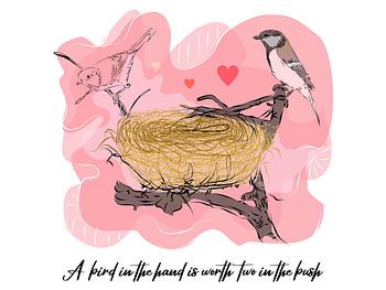 Illustration d'oiseaux, de nids et de proverbes