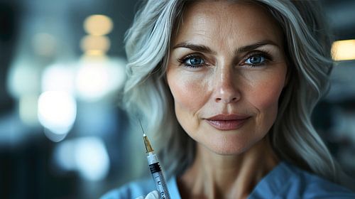 Dokter houdt een spuit met medicijnen in haar hand