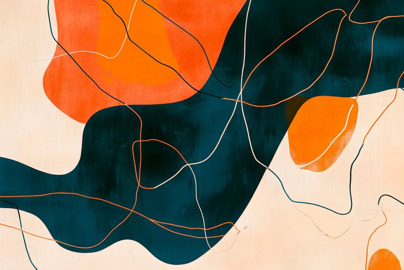 Abstracte lijnen in blauw en oranje van Poster Art Shop