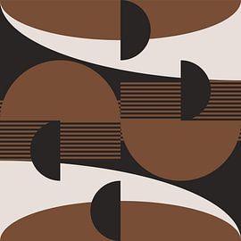 Retro waves. Modern abstract geometric art in brown, white, black no. 5 by Dina Dankers