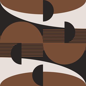 Retro golven. Moderne abstracte geometrische kunst in bruin, wit, zwart nr. 5 van Dina Dankers