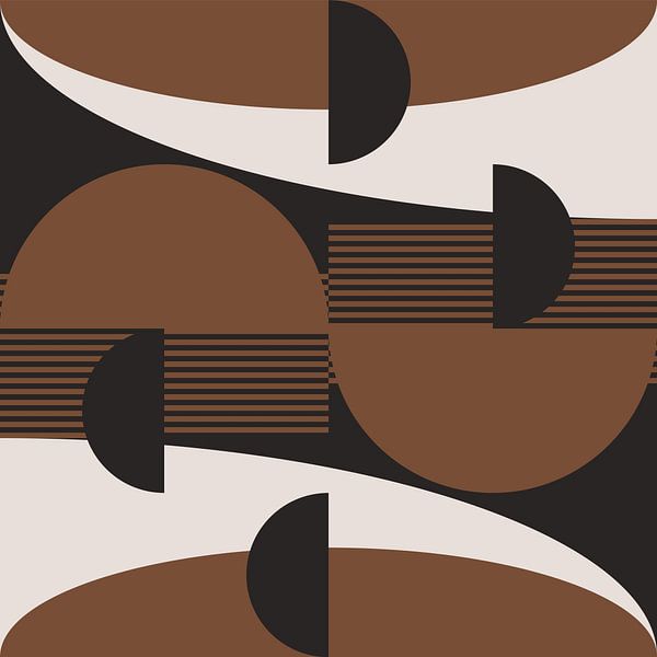 Retro-Wellen. Moderne abstrakte geometrische Kunst in braun, weiß, schwarz Nr. 5 von Dina Dankers