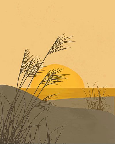 Abstract-minimalistisch zeegezicht bij zonsondergang