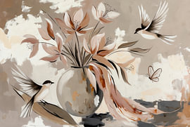 Bouquet de fleurs | Oiseaux | Teintes terre | Rêveur sur Imperial Art House