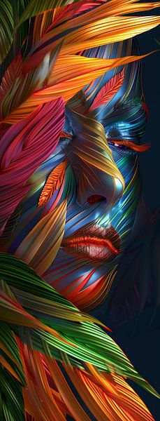 Human Face Created with Colourful Leaves and Surreal Patterns by artefacti