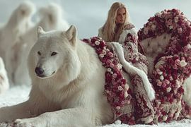 Surrealistisches Porträt Frau mit Wolf