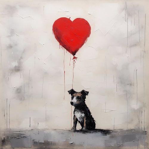 Kleine Puppy met harten ballon