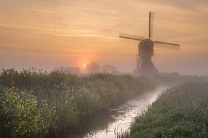 Molen in Nederlands polderlandschap