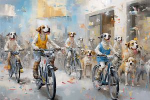 Hunde Radfahren | Expressionistische Malerei