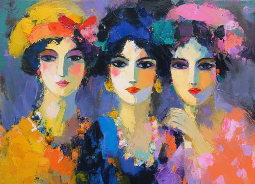 Des femmes coiffées d'un chapeau | Trois femmes élégantes avec des fleurs sur La collection ARTEO