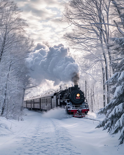 Historischer Zug im Winterwald