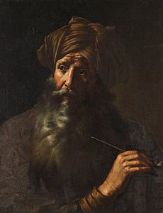 Porträt eines orientalischen Mannes mit Turban und Tonpfeife, Italien