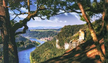 Panoramafoto van de Elbe in Bad Schandau van Jakob Baranowski - Photography - Video - Photoshop