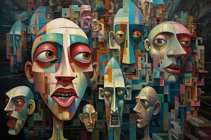 Faces in abstract shapes and colours by Art Bizarre