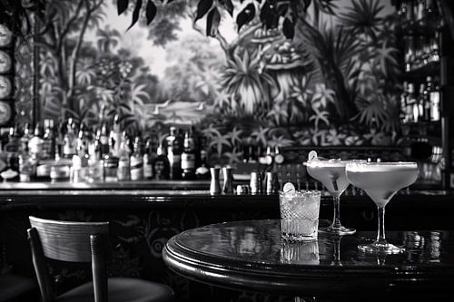 Elegante Zwart-Wit Cocktailbar Momentopname
