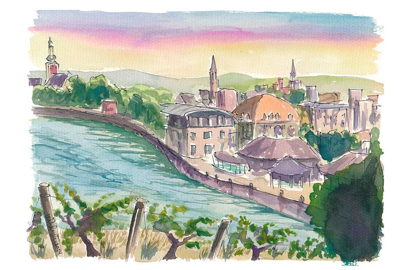 Bad Kreuznach uitzicht op de stad met Nahe van Markus Bleichner