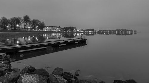 Skyline Hoorn on the Markermeer (black and white)