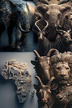 Collage Afrikanische Tiere Fantasie