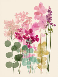 Minimalistisches rosa-grünes Blumenarrangement im botanischen Stil 01