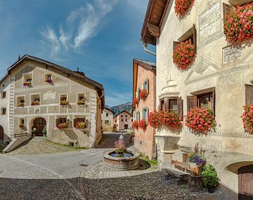 Engadiner huizen, Guarda, Graubünden, Zwitserland