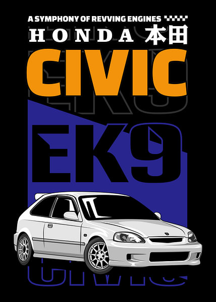 Honda Civic Type R EK9 JDM Car by Adam Khabibi on canvas, poster