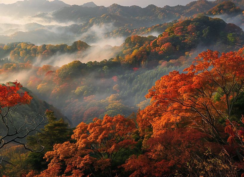 Mystiek van de bergen in herfstlicht van fernlichtsicht