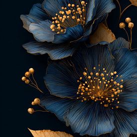 Blumen in Blau Gold Glanz von Luxus und Detail von Eva Lee