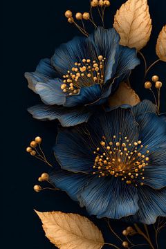 Bloemen in Blauwgoud Glans van Luxe en Detail van Eva Lee