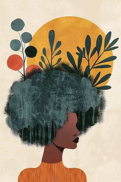 Portrait rêveur d'une femme avec des plantes par Art & Soul Creations