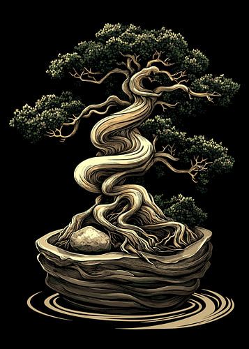 Esthetische bonsai met een gebogen stam