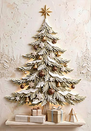 Japandi Christmas tree – a relief design bathed in the glow of golden lights