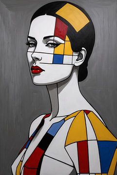 Femme dans le style de Piet Mondrian sur De Muurdecoratie