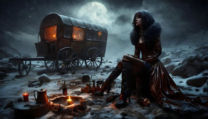 jeune femme avec un vieux chariot couvert par Nick Wendt