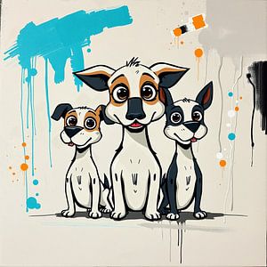 Drei Hunde – Modernes Street-Art Wandbild