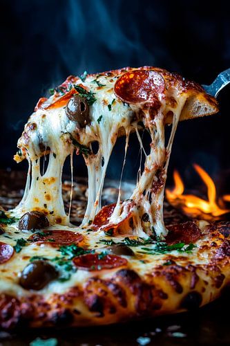 Kaasachtige pizza met pepperoni - heerlijk!