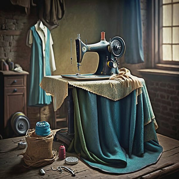 Schneiderei Nähstube nostalgisch Nähmaschine Kleid Stoff von gm_designs