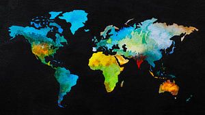 Carte du monde à l'aquarelle et à l'encre noire sur WereldkaartenShop