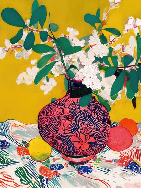 Blumen in einer roten Vase von Cats & Dotz