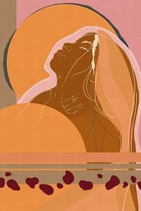 Gelassene Eleganz: Illustration einer Frau, die sich unter der Sonne oder dem Mond hingibt